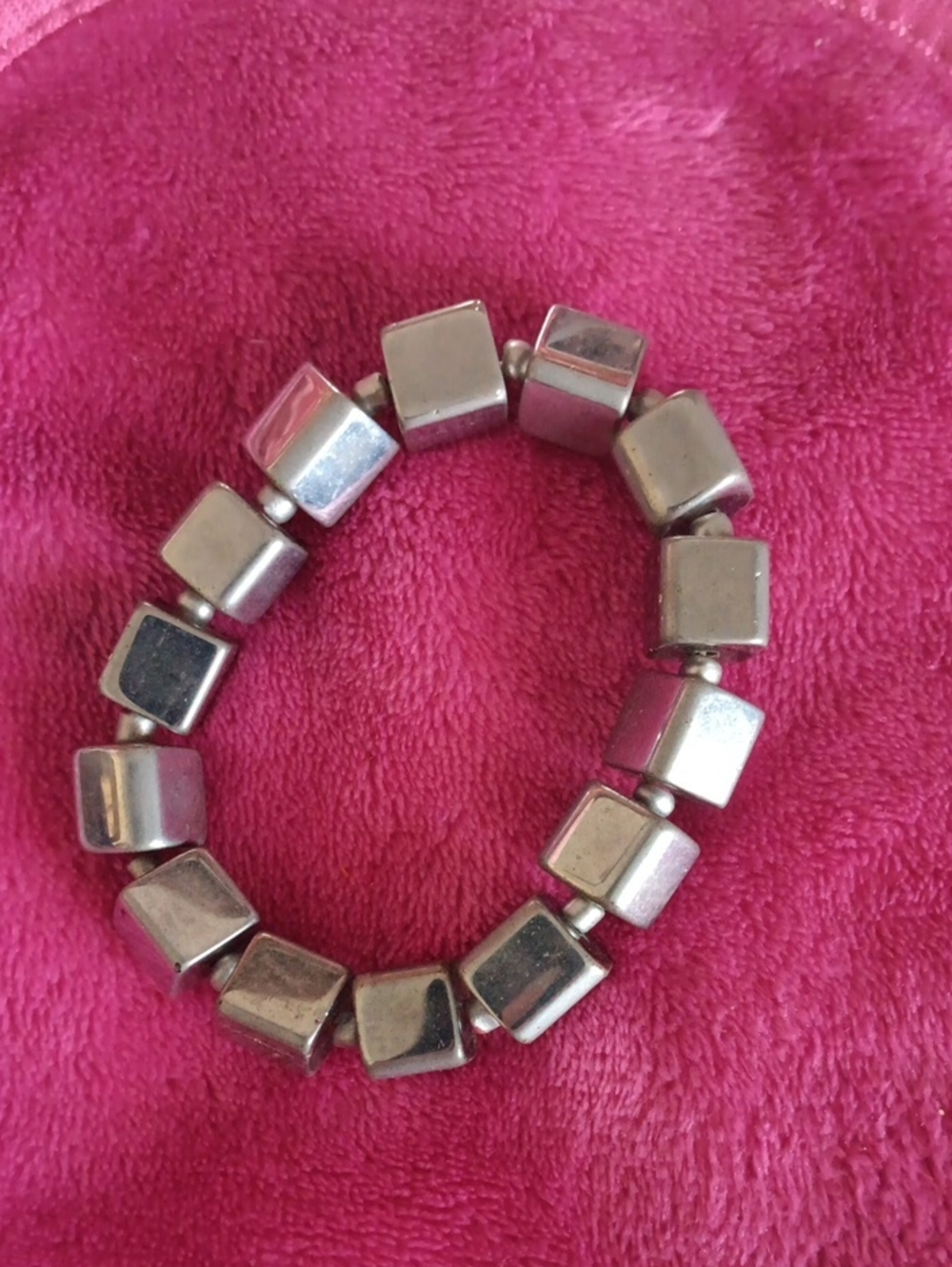 Silver Cube Bead Stretch Bracelet - Women Jewelry